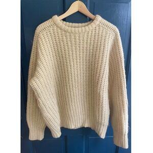Vintage Tundra Sweater Cream Chunky Knit Crew Neck Fisherman Size L